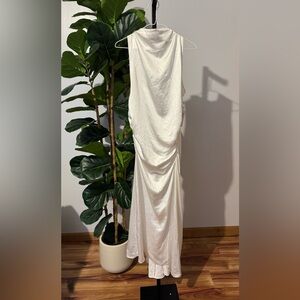 Draped White Maxi Dress with Gathered Back
